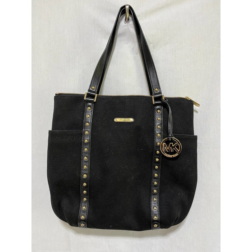 Black Cloth Michael Kors Tote Style Pocketbook w/ Gold Details EUC